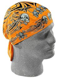 Picture of Zan Headgear Z669 ZAN headgear Flydanna Orange with Tribal Skulls