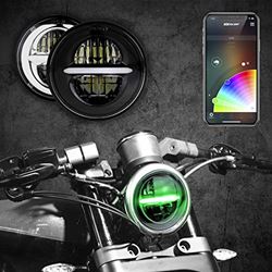 Picture of XK Glow XK-5IN-KIT-B Black 5.75" Rgb Led Harley Headlight Xkchrome Bluetooth App Controlled Kit W/ Color Changing Drl Feature