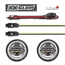 Picture of XK Glow XK042011-W 2pc Chrome Harley Running Light RGB Halo XKCHROME Smartphone App Controlled Driving Light kit with White DRL + Amber Turn Signal for Touring Bikes Ultra Classic Limited Road King Street Glide