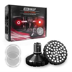 Picture of XK Glow XK1157B-RR-C Bullet Style MotoTurnz Motorcycle Rear LED Turn Signal Bulbs 1157 Red with Clear Lenses for Harley Indian