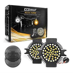 Picture of XK Glow XK1157F-WA-S Flat Style MotoTurnz Motorcycle Front LED Turn Signal Bulbs 1157 White/Amber with Smoked Lenses for Harley Indian