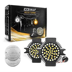 Picture of XK Glow XK1157F-WA-C Flat Style MotoTurnz Motorcycle Front LED Turn Signal Bulbs 1157 White/Amber with Clear Lenses for Harley Indian