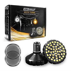 Picture of XK Glow XK1157B-WA-S Bullet Style MotoTurnz Motorcycle Front LED Turn Signal Bulbs 1157 White/Amber with Smoked Lenses for Harley and Indian